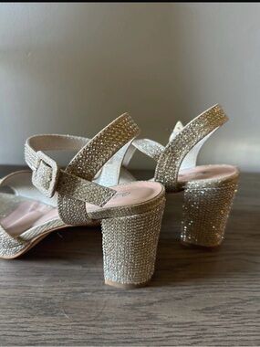 Sparkling Gold Block Heel Sandals